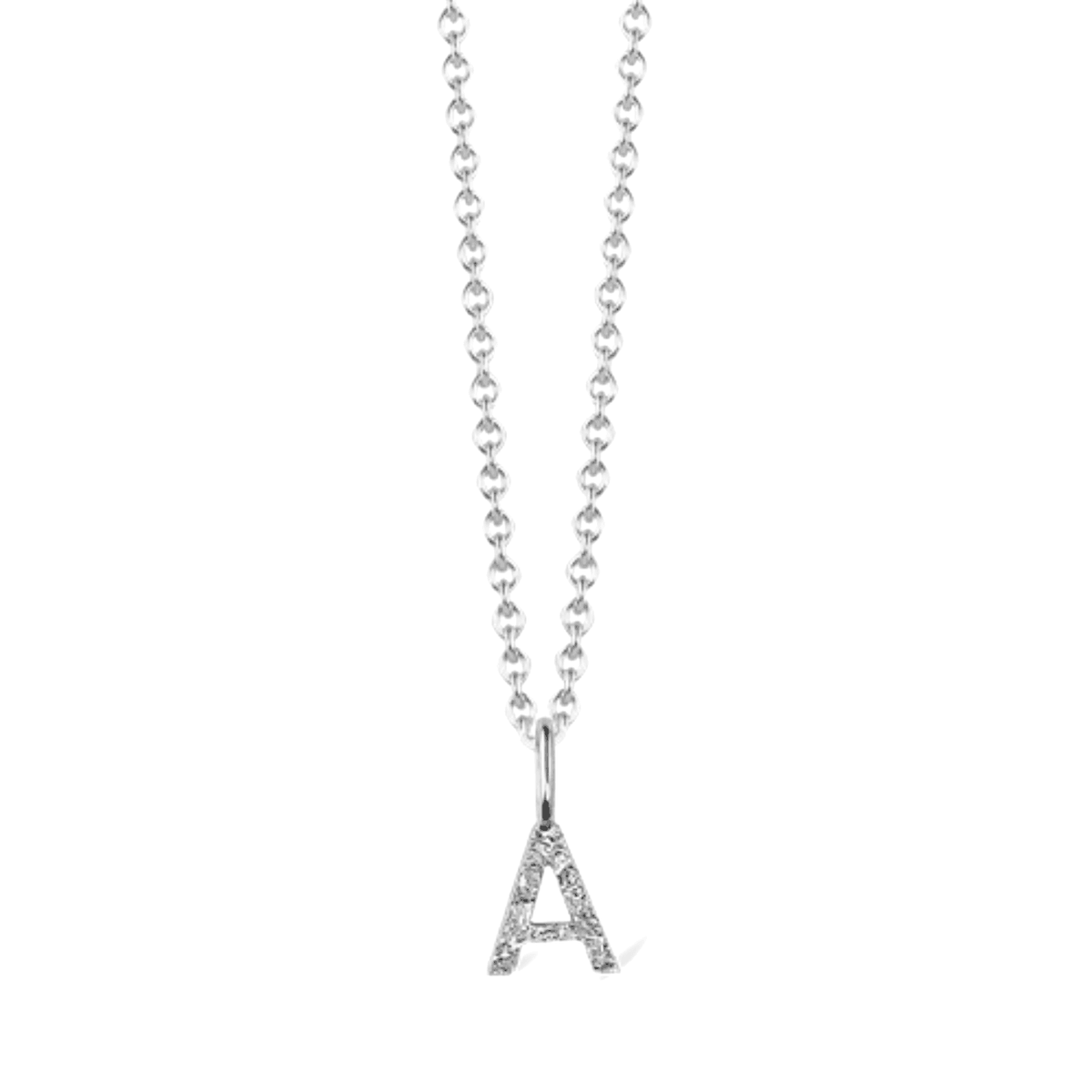 I am me letter I silver necklace with A pendant in shiny silver look on a white background. Model 42002-42002-001