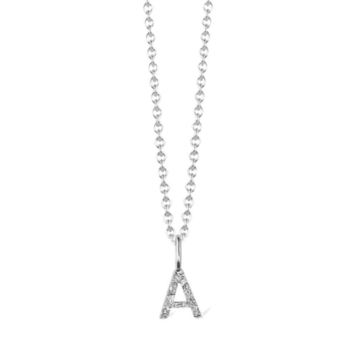I am me letter I silver necklace with A pendant in shiny silver look on a white background. Model 42002-42002-001