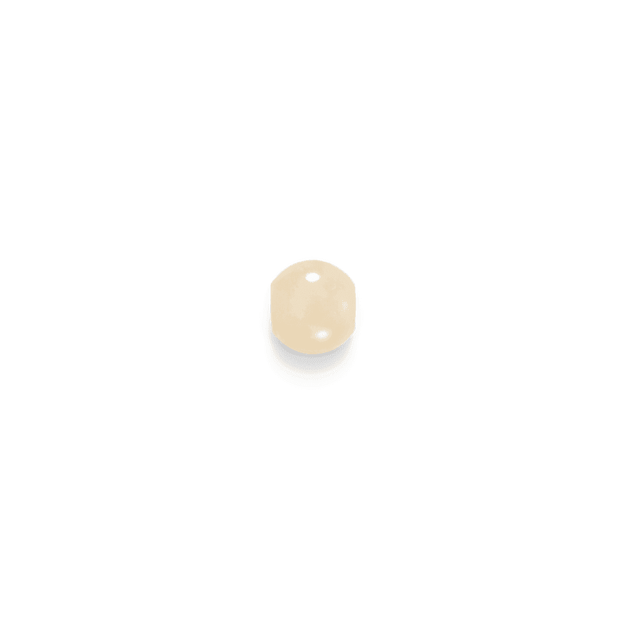 Inner Peace yellow opal gem shown close up, round shape with glossy finish and light yellow hue. Model c124g117