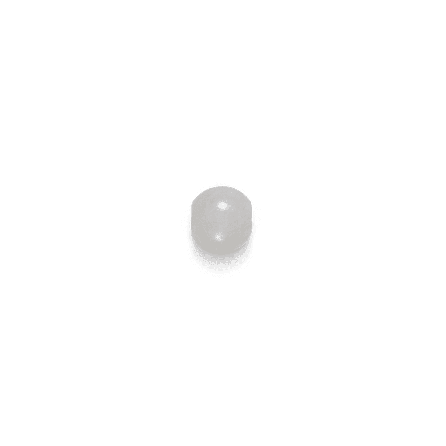 Inner Peace Labradorite Pearl appears in close-up as a smooth, round grayish pearl. Model c124g123-1