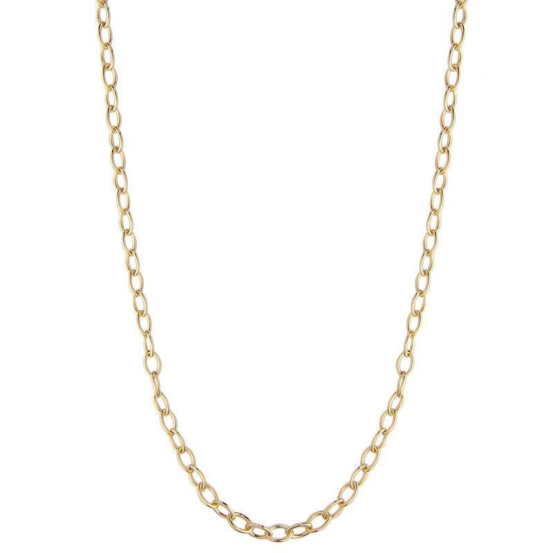 jeberg-jewellery-karla-halskaede-gold-plated shows an elegant chain in gold-plated metal with oval links on a white background. Model4526-45-gold-1