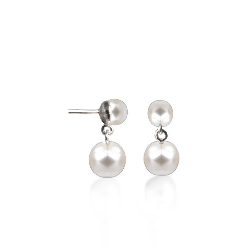 Jeberg Jewelery Double Pearl Earrings, silver with two white pearls in an elegant design. Model 51852-51852-1