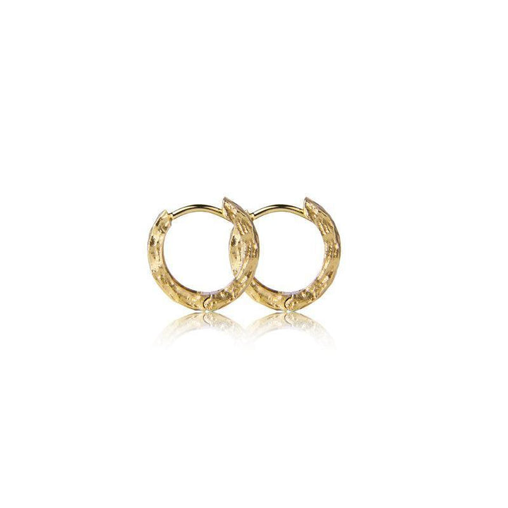Jeberg Jewelery Piece of the Moon Huggies, gold colored earrings in a textured look, Model 5655-5655-2