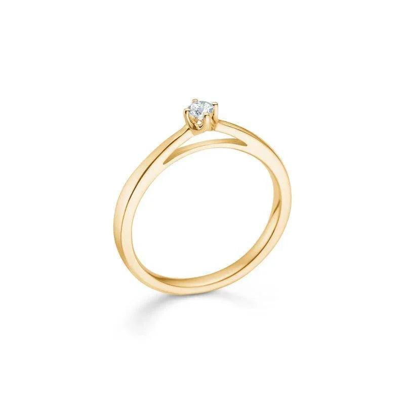 Mads Z 14 kt Crown Diamond Ring 0.09 ct shows an elegant gold ring with one sparkling diamond, Model 1541609-001-1