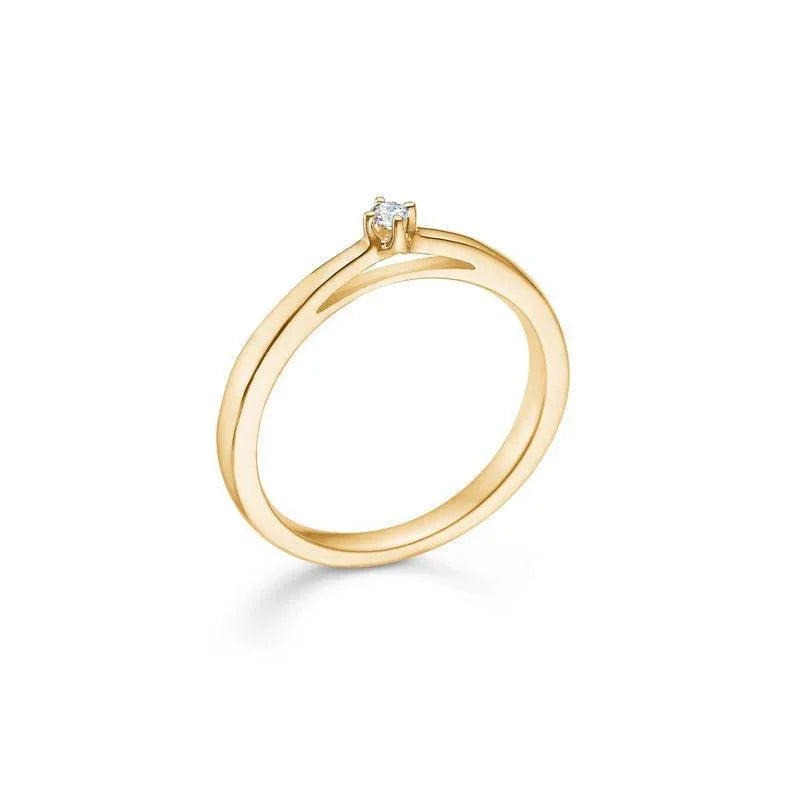 Mads Z 14 kt crown ring diamond 0.04 ct shown as elegant gold ring with single set diamond, Model 1541604-001