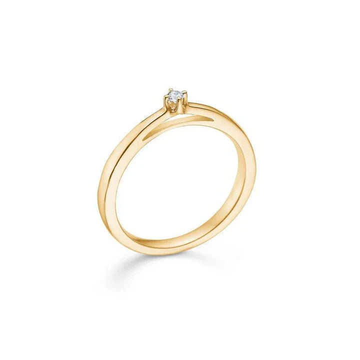 Mads Z 14 kt crown ring diamond 0.04 ct shown as elegant gold ring with single set diamond, Model 1541604-001