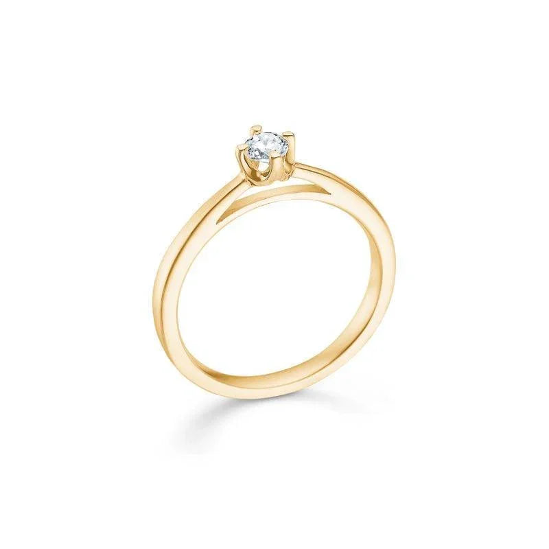 Mads Z 14 kt crown ring diamond 0.16 ct viewed from the side in bright yellow gold, simple solitaire model. Model 1541616-001