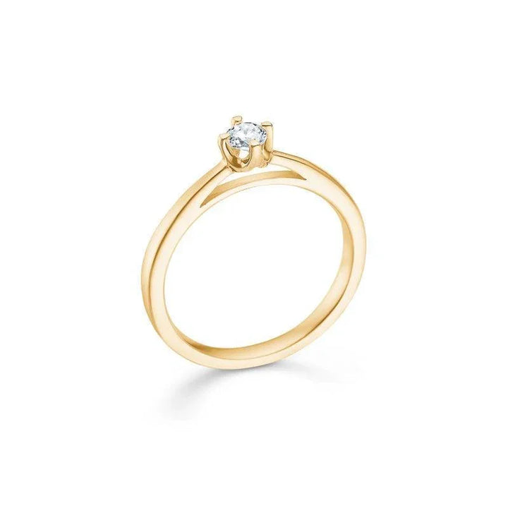 Mads Z 14 kt crown ring diamond 0.16 ct viewed from the side in bright yellow gold, simple solitaire model. Model 1541616-001