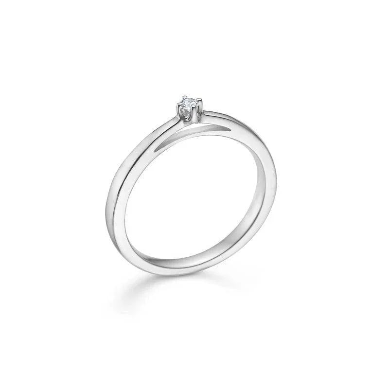 Mads Z 14 kt Crown Ring white gold 0.04 ct with small diamond in simple, elegant style. Model 1641604-001.