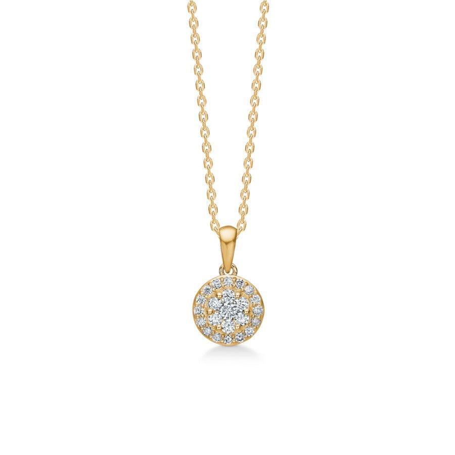 Mads Z 14 kt Eleanor pendant with round gold chain and circular pendant with clear stones, Model 1531075-1531075-1.