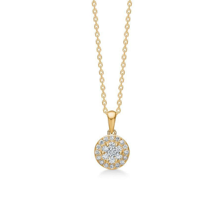 Mads Z 14 kt Eleanor pendant with round gold chain and circular pendant with clear stones, Model 1531075-1531075-1.