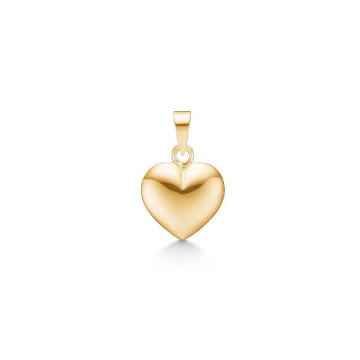 Mads Z 14 kt. gold heart pendant 11mm shows a polished, heart-shaped gold colored pendant. Model 8530531