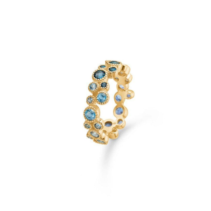 Mads Z 14 kt Luxury Rainbow Blue Ring shown as gold ring with blue stones, elegant detail. Model 1544064.