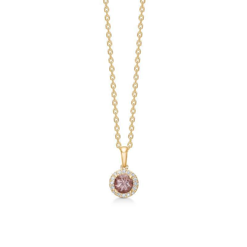 Mads Z 14 kt Madeleine pink garnet pendant with round pink stone and small diamonds, Model 1536012-1