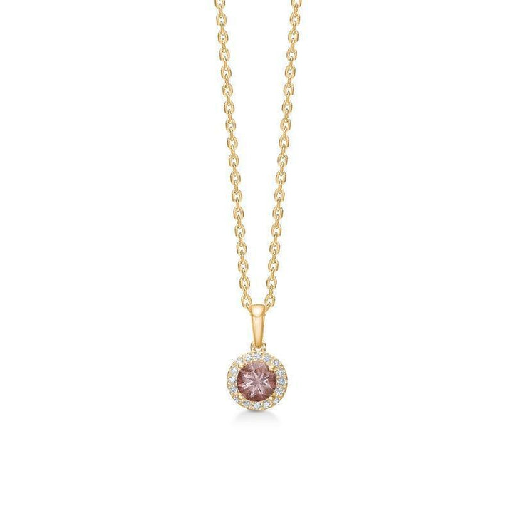 Mads Z 14 kt Madeleine pink garnet pendant with round pink stone and small diamonds, Model 1536012-1