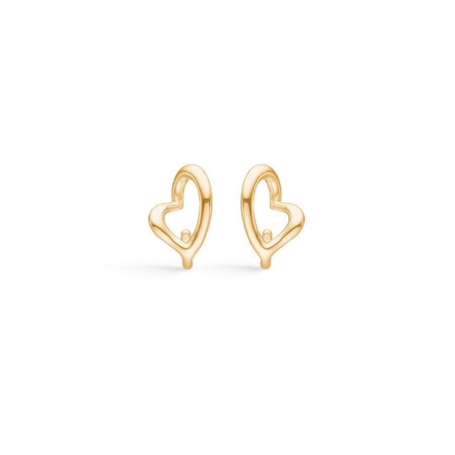 Mads Z 14 kt. Melt My Heart Studs shows a pair of open heart shaped studs in shiny gold. Model1510106-1510106
