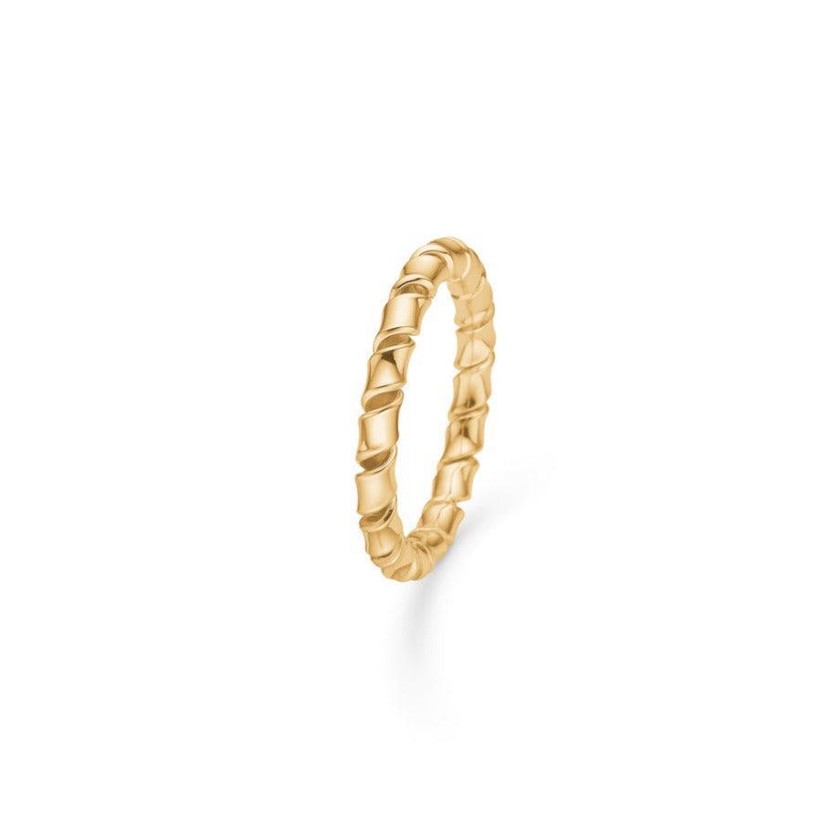 Mads Z 14 kt Poetry Coil Ring shown as slim, twisted gold ring in glossy finish. Model 1540060-001-1