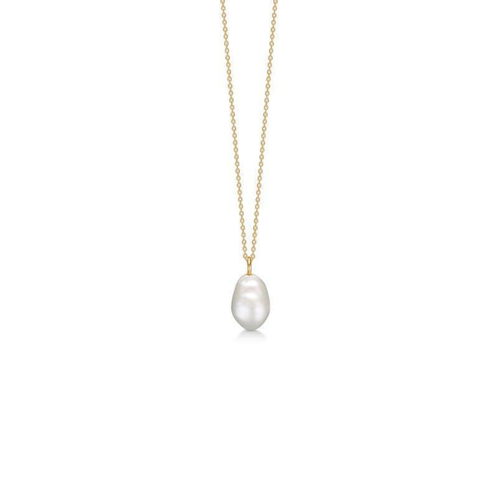 Mads Z 14 kt teardrop pendant with white baroque pearl in elegant gold chain. Model 1533800-1
