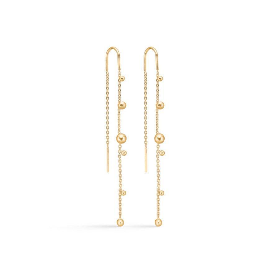 Mads Z 14kt Bubbles Earrings, long chain earrings in gold with small balls, Model 1500166-1500166-1