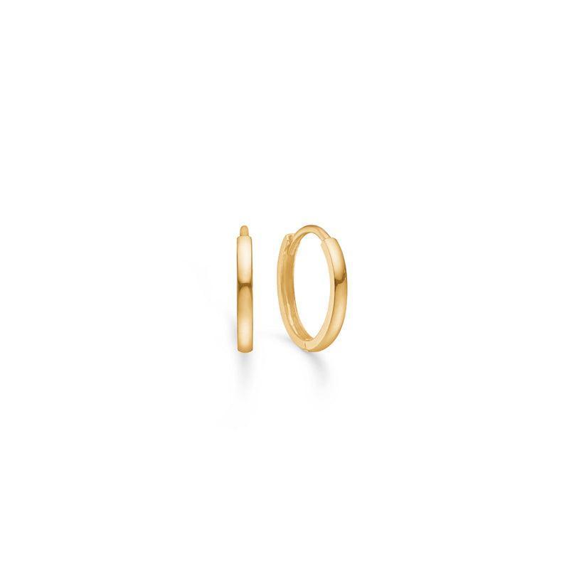 Mads Z 14kt creole 12mm shows a simple, classic gold earring design seen from the side and front. Model 8510523-1
