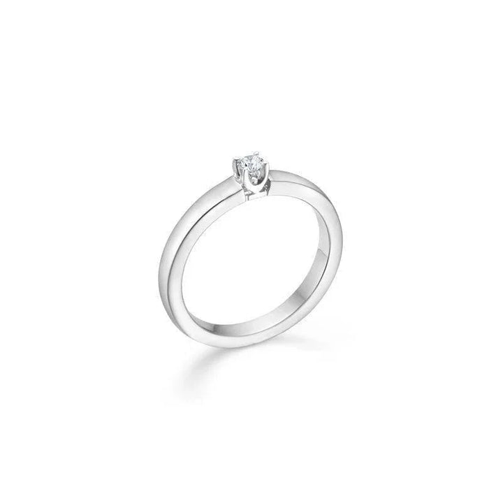 Mads Z 14kt Crown alliance ring white gold 0.09 ct shows single ring in white gold with centered clear diamond. Model 1641891-001