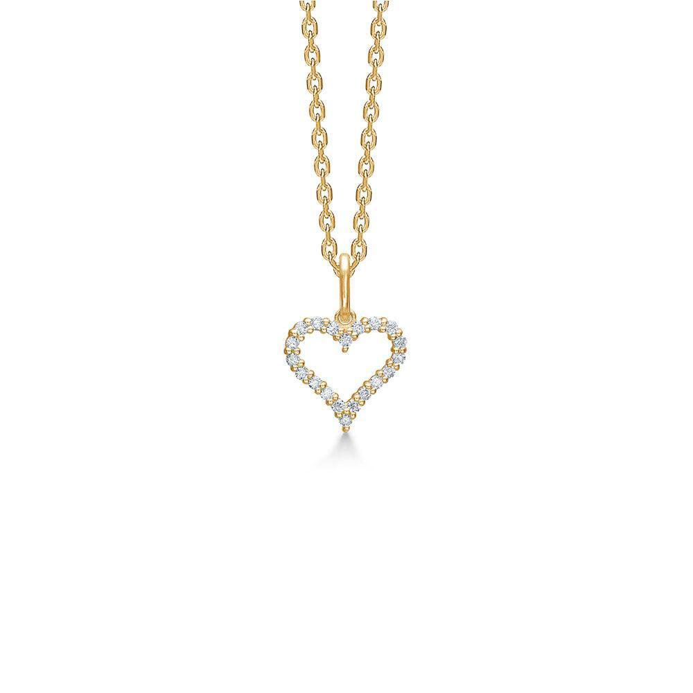 Mads Z 14kt Tender Heart 0.12ct necklace with open heart pendant in gold and sparkling diamonds. Model 1531312