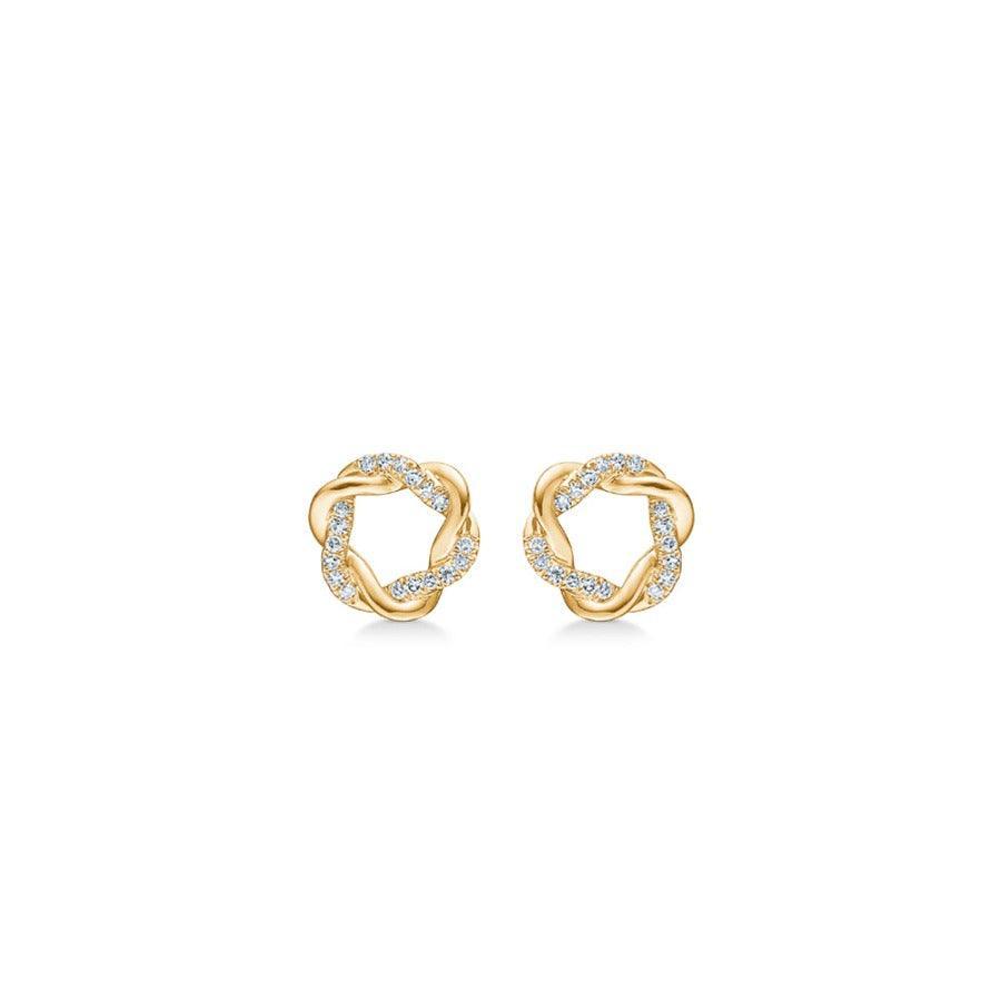 Mads Z 14kt Twist Studs 0.085ct W/SI shows a set of round, braided studs in gold with diamonds. Model 1511022-1.