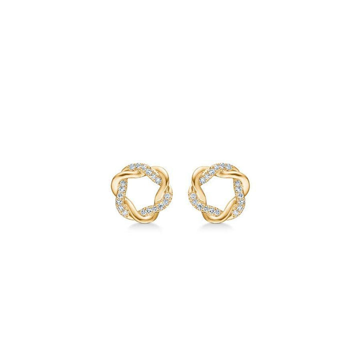 Mads Z 14kt Twist Studs 0.085ct W/SI shows a set of round, braided studs in gold with diamonds. Model 1511022-1.