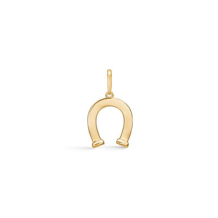 Mads Z 14kt pendant horseshoe shows a simple, shiny gold pendant shaped like a horseshoe. Model 8530551