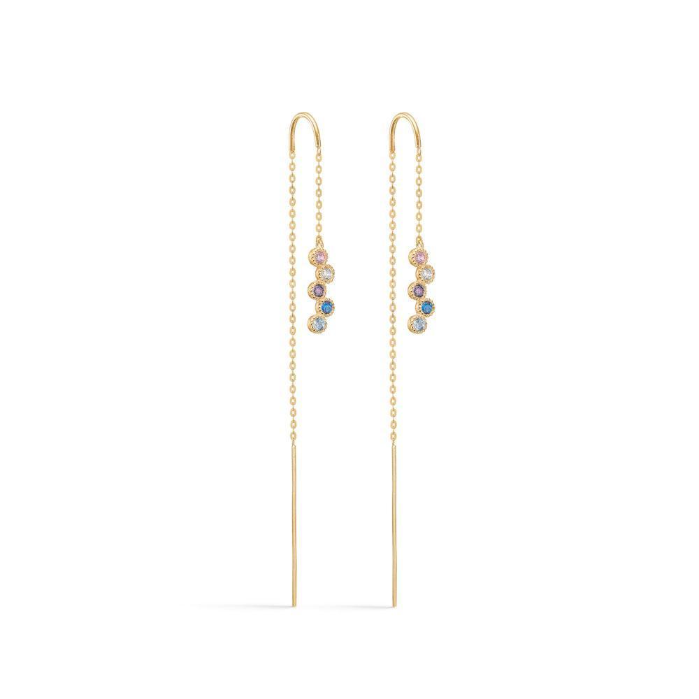 Mads Z 8 kt Dido Color Earrings, long chain earrings in gold with colored stones, Model 3307171-3307171-1