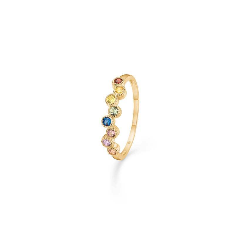 Mads Z 8 kt Dido Color Ring shows a slim gold ring with colored stones in a row, Model 3347171-001.
