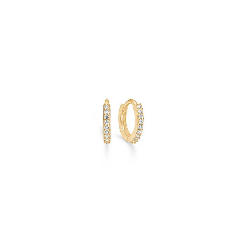 Mads Z 8 kt Sparkle Creole, small gold colored creoles with clear stones in a row. Model 3317165-3317165-1.