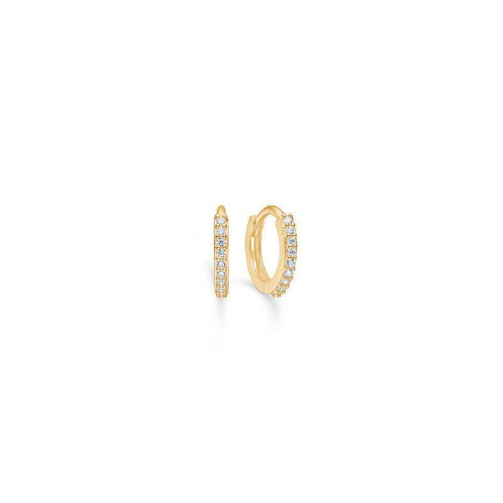 Mads Z 8 kt Sparkle Creole, small gold colored creoles with clear stones in a row. Model 3317165-3317165-1.