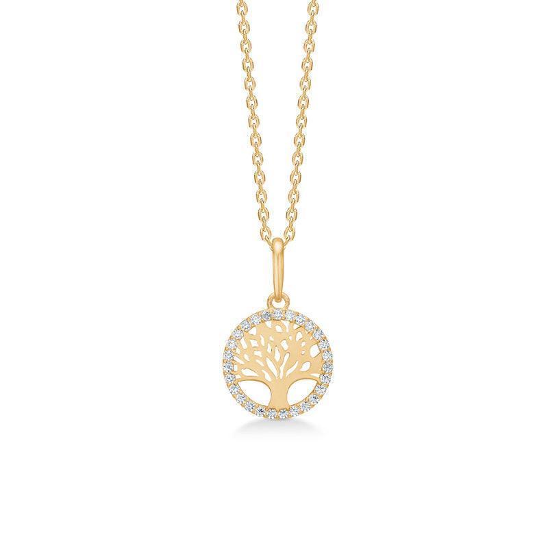 Mads Z 8kt Tree of Life pendant in gold-colored metal with tree motif and small clear stones, Model 3337110-1.
