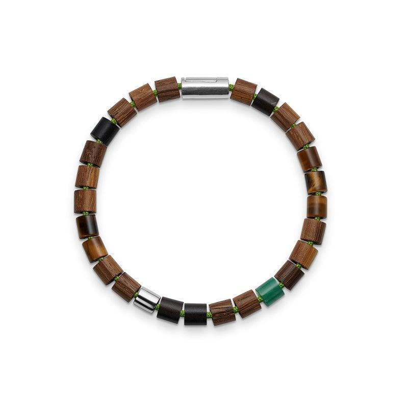 Mads Z Black Sun Green Bowl Bracelet with brown, green and black pearl design, wood and metal. Model 5159038-001