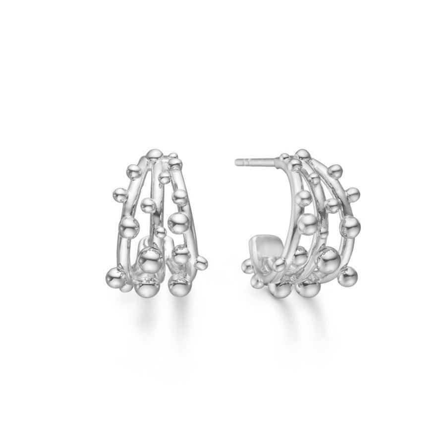 Mads Z Bubbles Creol silver earrings with bubble design, glossy surface. Model 2110166-1.