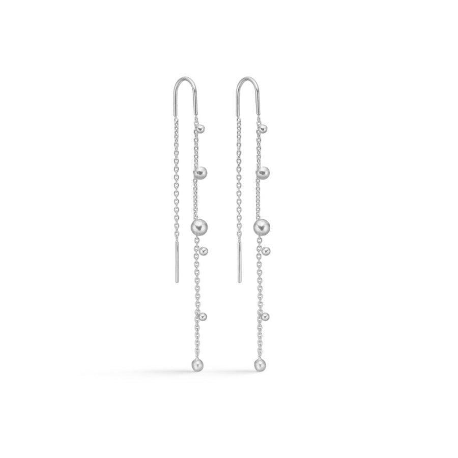 Mads Z Bubbles Earrings, elegant silver earrings with small balls on long chains. Model 2100166-2100166-1