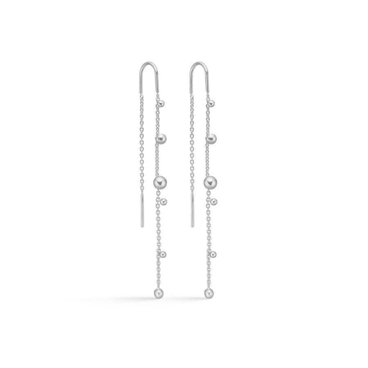 Mads Z Bubbles Earrings, elegant silver earrings with small balls on long chains. Model 2100166-2100166-1