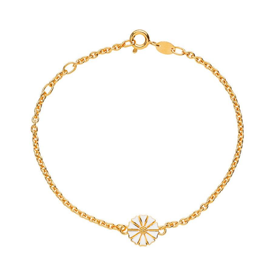 Daisy Gold-plated Bracelet with white daisy pendant in gold-plated chain, Model 901009-M