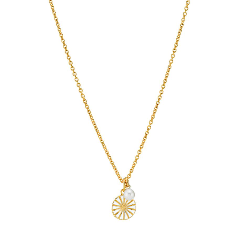 Daisy necklace with pearl with fine gold chain, daisy pendant and small pearl, Model 9025041-33-M