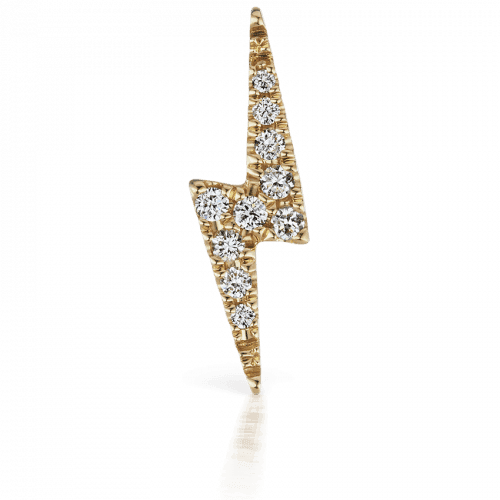 Maria Tash 11mm Diamond Lightning Bolt Threaded Stud in gold with diamonds, lightning bolt detail. Model xlb11d-001-2