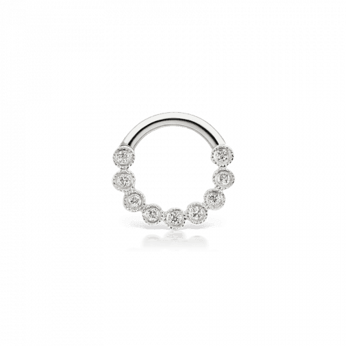Maria Tash 16G 6.5mm Diamond Scalloped Horizontal Eternity Clicker in White Gold, Round Jewelry Ring with Diamonds, Model xsceth1665g-w-1.