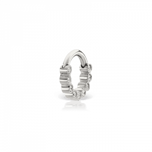 Maria Tash 16G 6.5mm Diamond Scalloped Horizontal Eternity Clicker jewelry in silver look with diamond details. Model XSCETH1665G-W