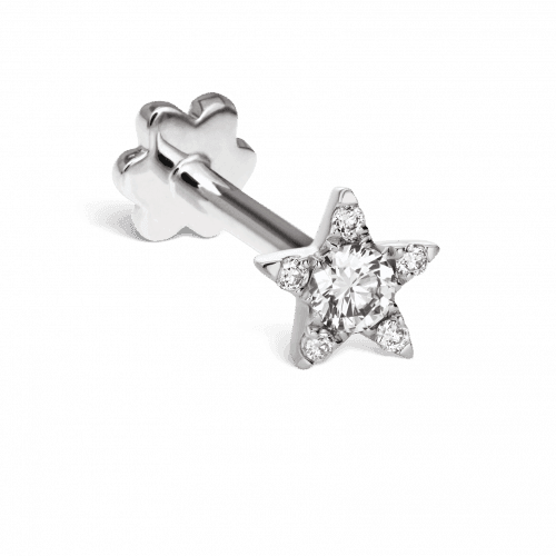 Maria Tash 4.5mm Diamond Star Threaded Stud 18kt white gold, star-shaped stud with clear center, Model xstar45d-w-001-1