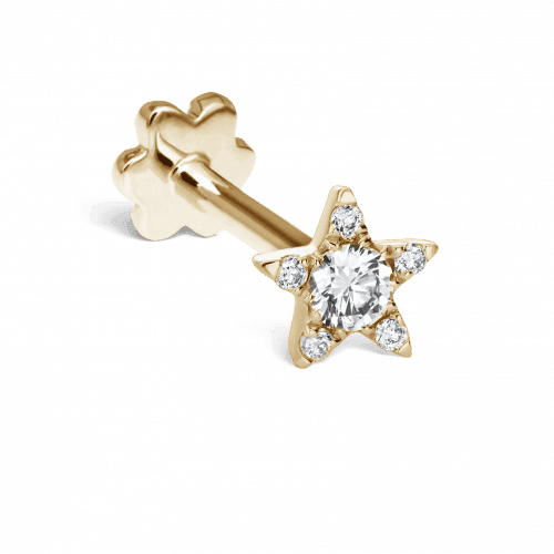 Maria Tash 4.5mm Diamond Star Threaded Stud 18kt in gold with star shape and diamonds. Model XSTAR45D-001