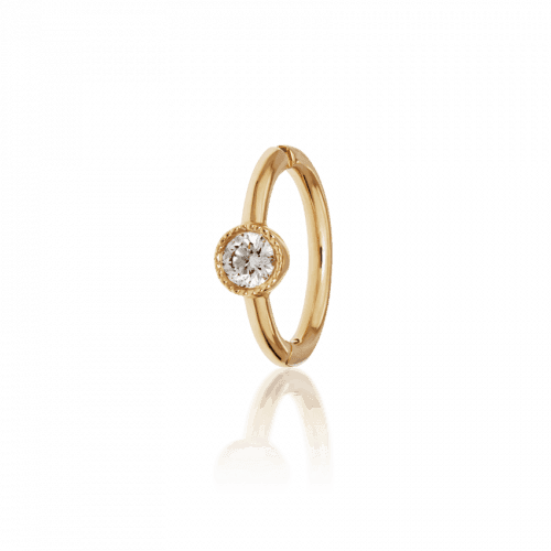 Maria Tash 6.5mm Scalloped Diamond Clicker in 18kt gold with round diamond, simple model. Model xrsc65d-1