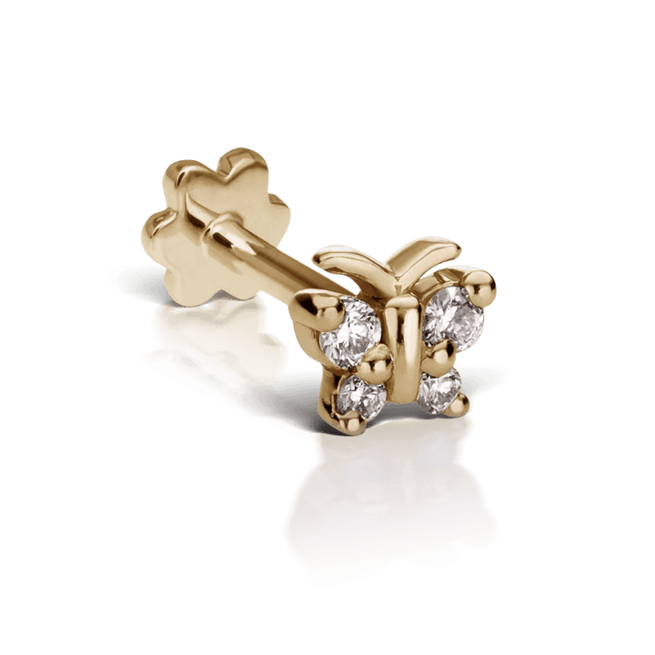 Maria Tash Diamond Butterfly, a gold earring with a butterfly shape decorated with diamonds. Model XBYD-YG-W4-001-1.