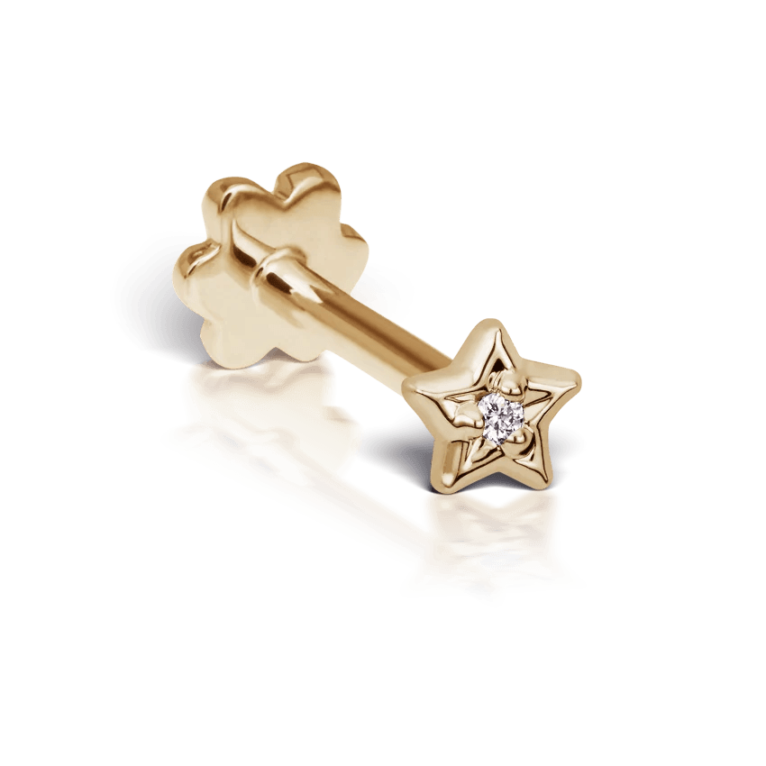 Maria Tash Diamond Solitaire Star XSSTARD YG, elegant star-shaped earrings in gold with brilliant, Model XSSTARD-YG-W3-001-1.