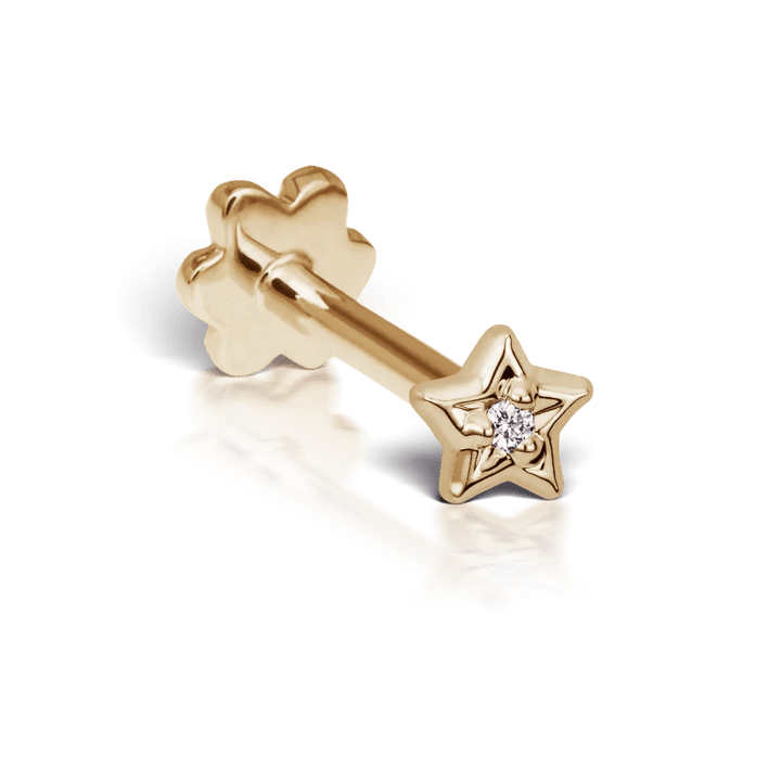 Maria Tash Diamond Solitaire Star XSSTARD YG, elegant star-shaped earrings in gold with brilliant, Model XSSTARD-YG-W3-001-1.