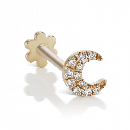 Maria Tash Small Diamond Moon Threaded Stud 18k gold with sparkling diamonds, Model XMSNPAD-001-1.
